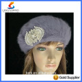 Lingshang angora haute qualité tricotée mode hiver fille crochet fleur chapeaux